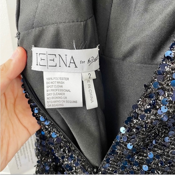 NWT Ieena Mac Douggal V-Neck Sequins Gown Front Slit Midnight Sz 2 - Picture 8 of 10